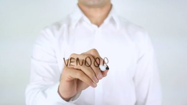 Satıcı, adam cam üzerine yazma