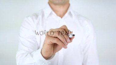 Dünya seyahat, adam cam üzerine yazma