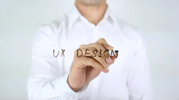 UX Design, Man skriver på glas — Stockfoto