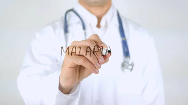La malaria, medico di scrittura su vetro — Foto Stock