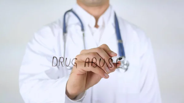 Drug Abuse, Doctor Writing on Glass — Stock Photo, Image