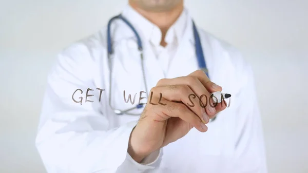 Get Well Soon, dokter schrijven op glas — Stockfoto