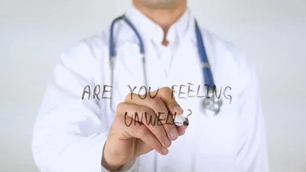 Voel je je niet goed voelt? , Dokter schrijven op glas — Stockfoto