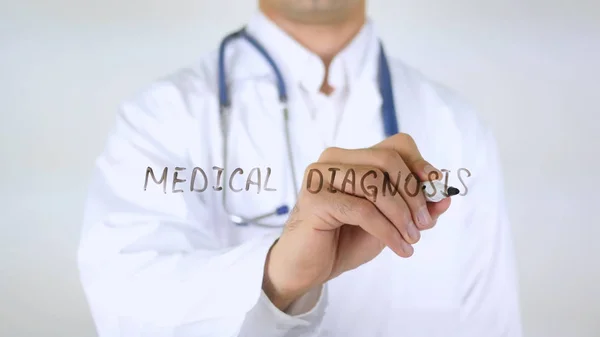 Medical Diagnosis, Doctor Writing on Glass — Stock Photo, Image