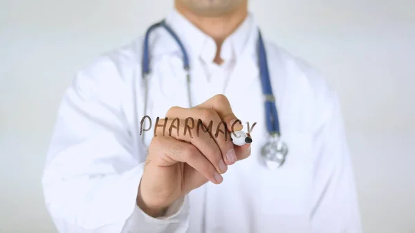 Farmacia, Doctor Escribiendo en Vidrio — Foto de Stock