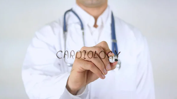 Cardiologie, dokter schrijven op glas — Stockfoto