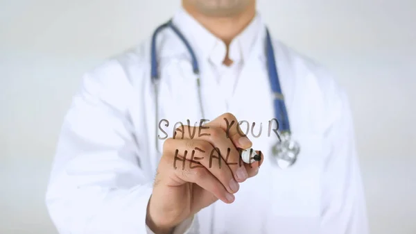 Збережіть ваше здоров'я , Доктор пише на склі — стокове фото