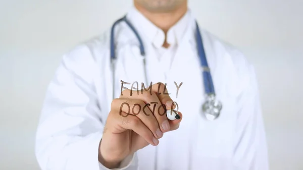 Family Doctor , Doctor Writing on Glass — Stock Photo, Image