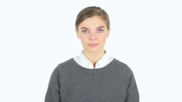 Shaking Head to Agree, Yes by Young Girl, White Background — Stock Video