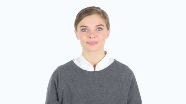 Clapping Young Girl at Work, Applauding, White Background — Stock Video