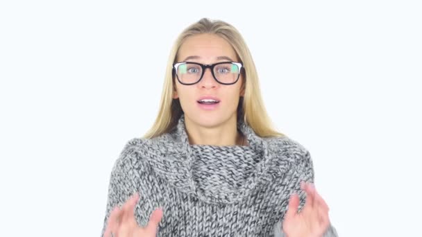 Amazed, Surprised Excited Young Girl, White Background — Stock Video