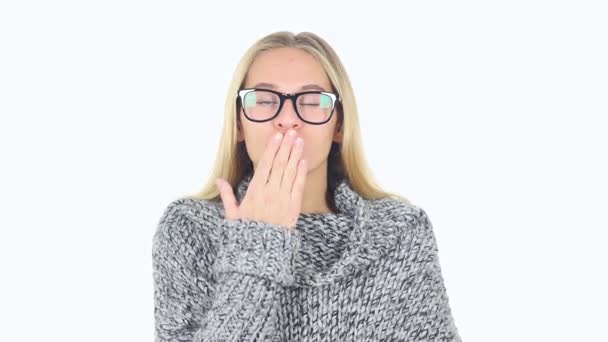 Flying Kiss by Young Girl, Love, White Background — Stock Video