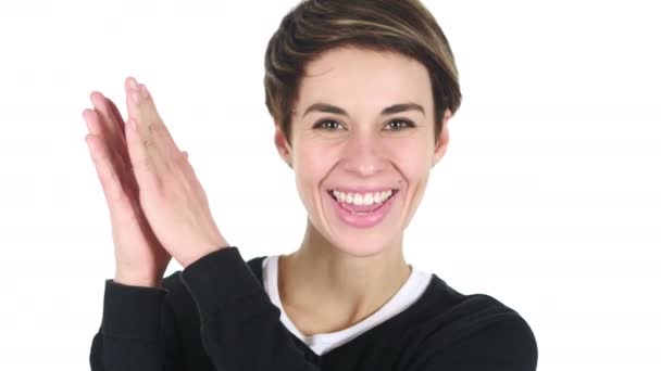 Retrato de Applauding mulher bonita, batendo palmas — Vídeo de Stock