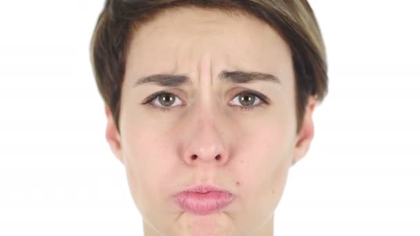 Närbild av gråt ledsen kvinna känsla upprörd, tårar — Stockvideo
