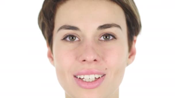 Online Video Chat, Close Up beszélt női arc — Stock videók