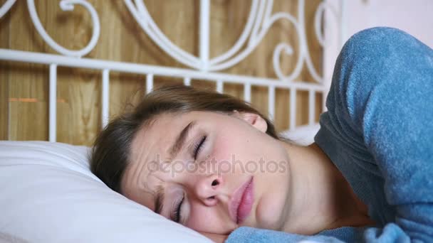 Sad Upset and Lost Young Woman Lying on Bed, Love Lost — Stock Video