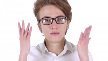 Adam gözlük el hareketi hayal kırıklığı ve öfke portresi