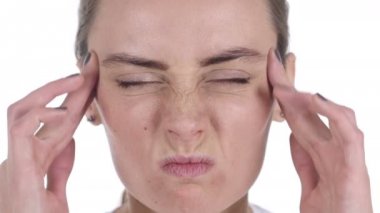 Baş ağrısı, stres işaret orta yaşlı Womanface yakın çekim