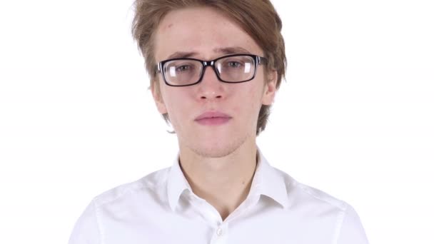 Retrato del hombre en gafas Gestos Fracaso y problemas — Vídeo de stock