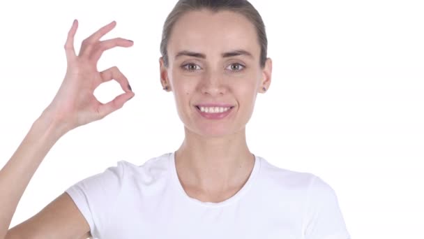 Portrait de femme du Moyen Age gestuelle OK signe — Video