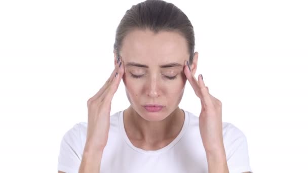 Orta portresi yaşlı kadın el hareketi baş ağrısı, stres — Stok video