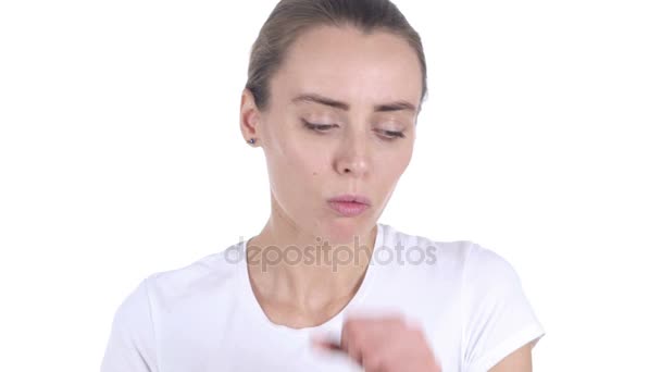 Προσωπογραφία γυναίκας βήχας, λοίμωξη του φάρυγγα — Αρχείο Βίντεο
