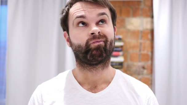 Portrait of Handsome Thinking Beard Man Gesturing  Brainstorming, Indoor — Stock Video