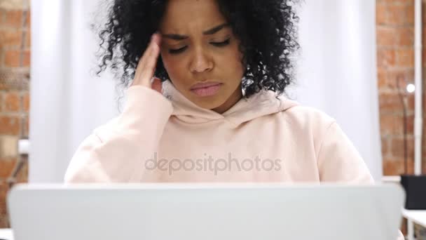 Depression, Headache, Stressed Afro-American Woman at Home — Stock Video