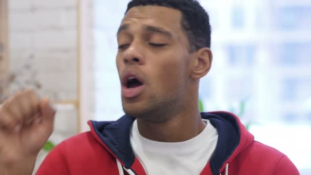 Portrait of  Afro-American Man Coughing, Throat infection — Stock Video