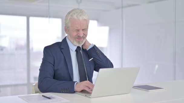 Hardworking Middle Aged Businessman having Neck Pain — Stock Video