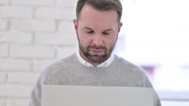 Close Up of Sick Man Coughing while Working on Desktop — Stock Video