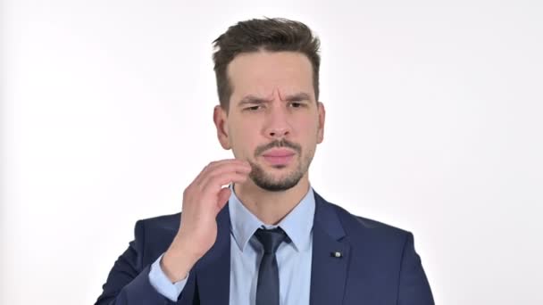 Portrait of Sick Young Businessman having Toothache, White Background — 비디오