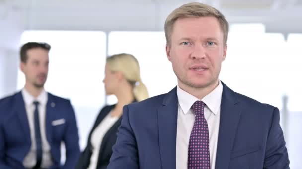 Portrait of Serious Businessman saying No by Finger Sign — Stock Video