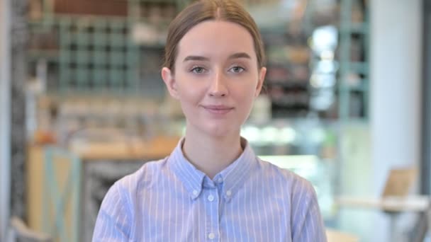 Portrait of Thumbs Down by Disappointed Young Businesswoman — Stock Video