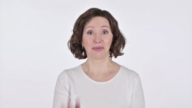 Online Video Chat by Old Woman on White Background