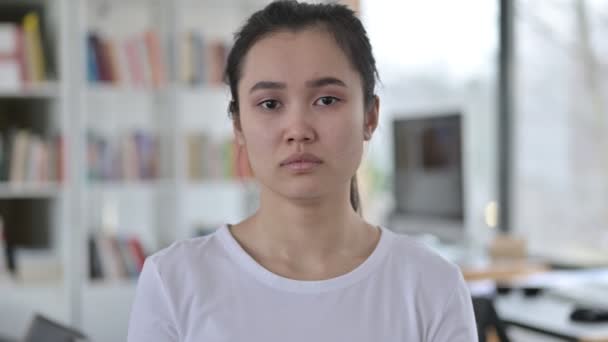 Portrait of Sleepy Young Asian Woman Yawning — Stock Video