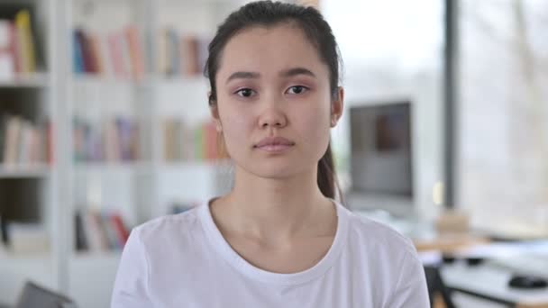 Portrait of Thumbs Down by Young Asian Woman — Stock Video