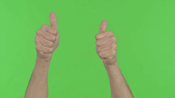 Thumbs Up with Both Hands on Green Chroma Key — Stock Photo, Image