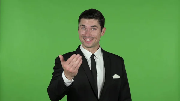 Businessman Pointing Finger and inviting, Chroma Key