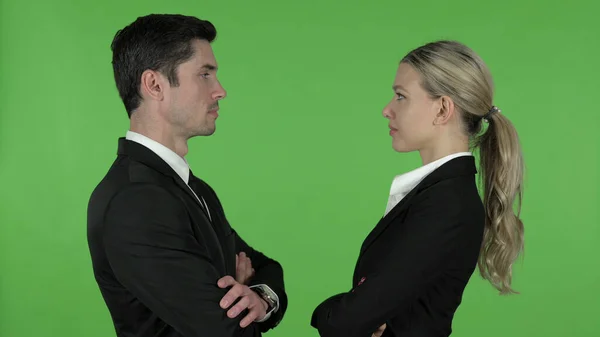 Male and Female Professionals Looking at each, Chroma Key — Stock Photo, Image