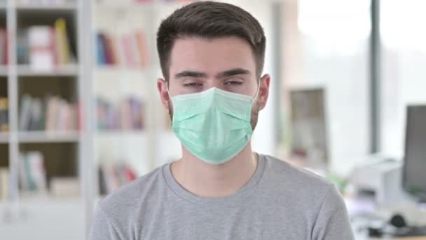 Portrait of Thumbs up by Young Man with Face Mask — Stock Video