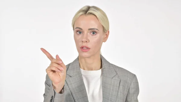 Businesswoman Waving Finger to Refuse on White Background — Stock Fotó