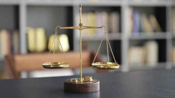 Gold Brass Balance Scale on Lawyer Office Table