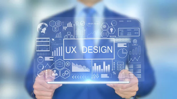 Ux Design, uomo d'affari con concetto di ologramma — Foto Stock