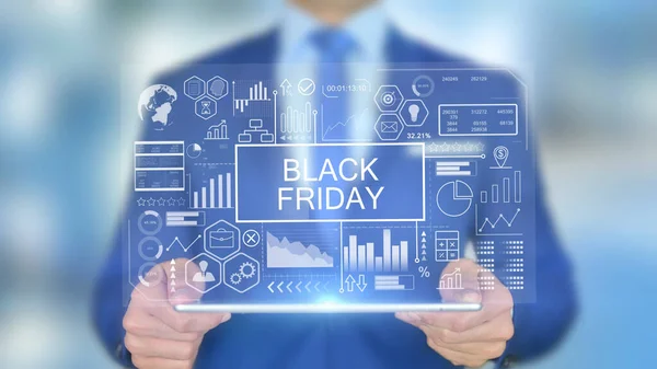 Black Friday, Businessman with Hologram Concept — Stock Photo, Image