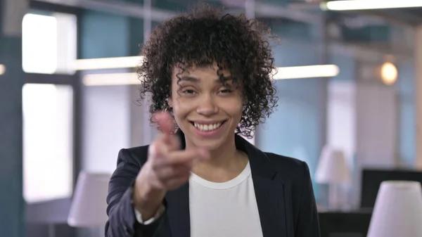 Portrait of Cheerful Businesswoman Inviting New People