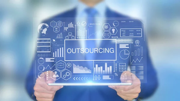 Outsourcing, Επιχειρηματίας με Hologram Concept — Φωτογραφία Αρχείου