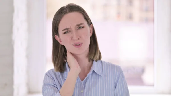 Portrait of Tired Young Woman having Neck Pain — Stock Photo, Image