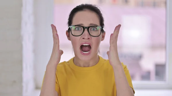 Portrait of Angry Young Female Designer Shouting — Stock Photo, Image