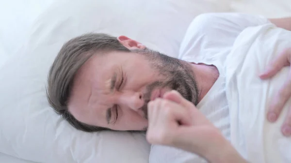 Attractive Sick Beard Young Man Coughing in Bed — Stock Photo, Image